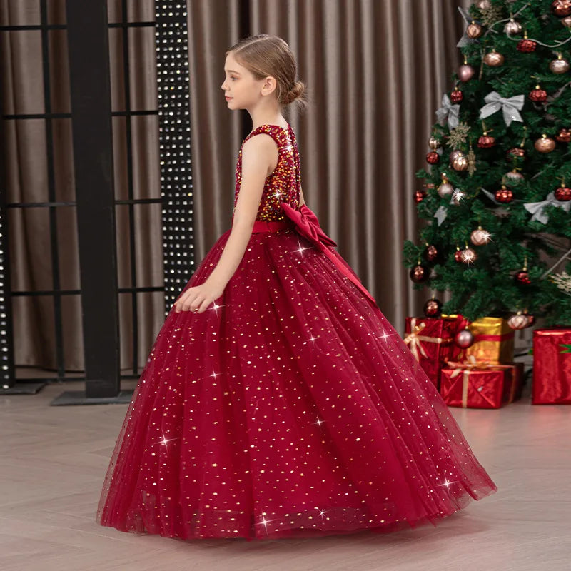 Kids Girls Puffy Sequin Embroidery Princess Party Dresses