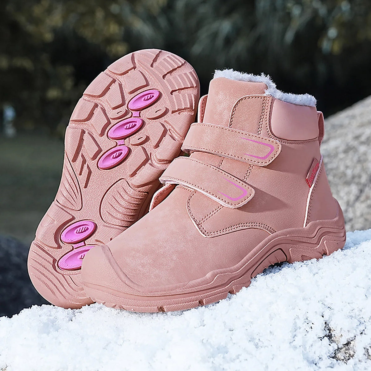 Kids Suede Fashion High Top Hook And Loop Warm Shoes