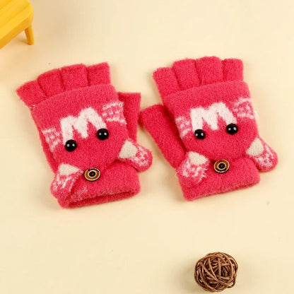 Kids Cartoon Design Furry Coral Fleece Short Gloves Mittens childrensterritory