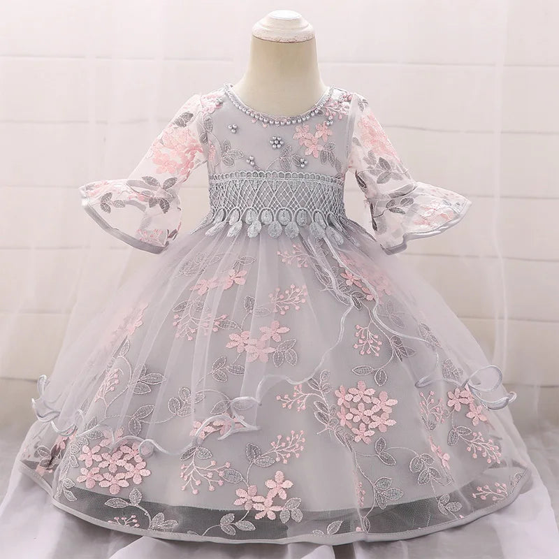 Baby Girl Flower Embroidery 1st Birthday Princess Dress