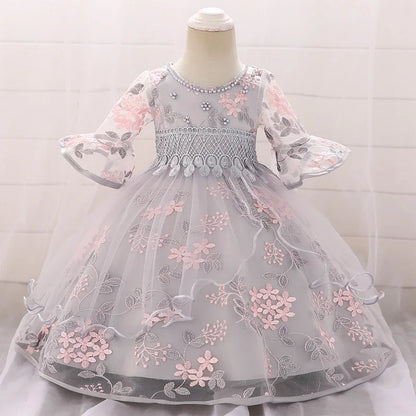 Baby Girl Flower Embroidery 1st Birthday Princess Dress