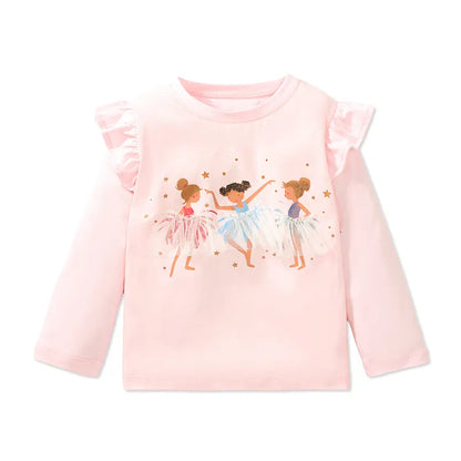Kids Girls Cartoon Ballet Girls Print Cotton Top childrensterritory