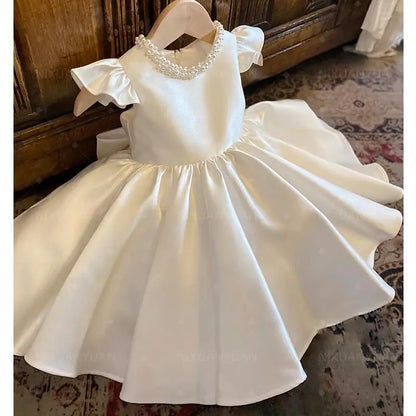 Pearl Neck Design Fluffy Kids Girls First Communion Dresses childrensterritory