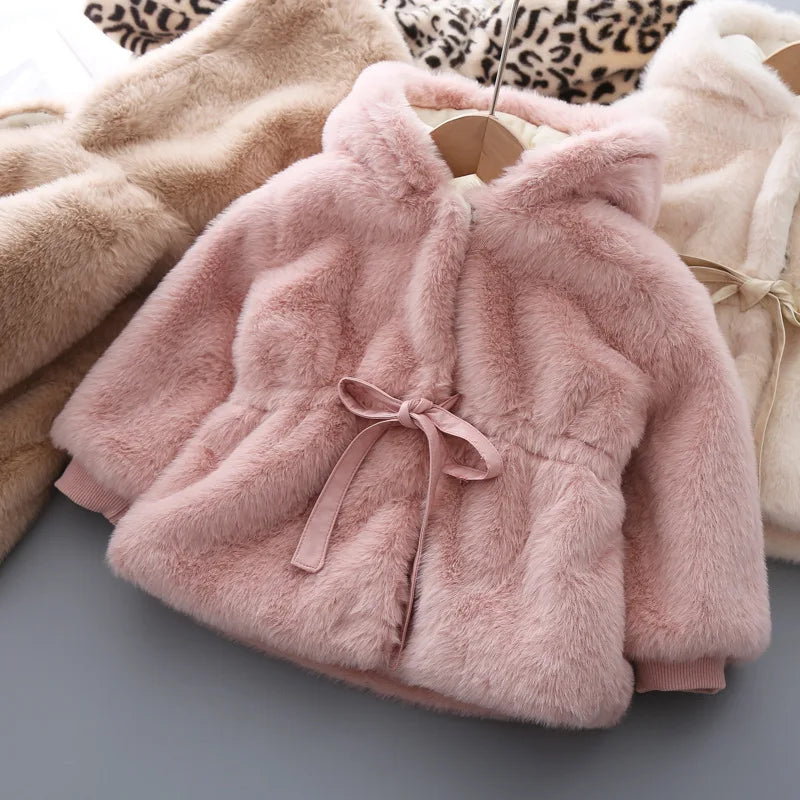 Girls’ Long-Sleeve Stylish Fur Winter Coat