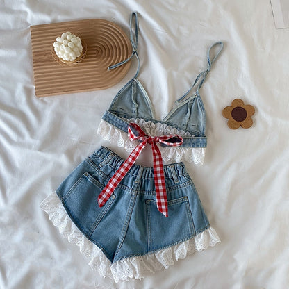 Denim Crop Top + Shorts Summer Clothing Set for 3-16years Girls childrensterritory