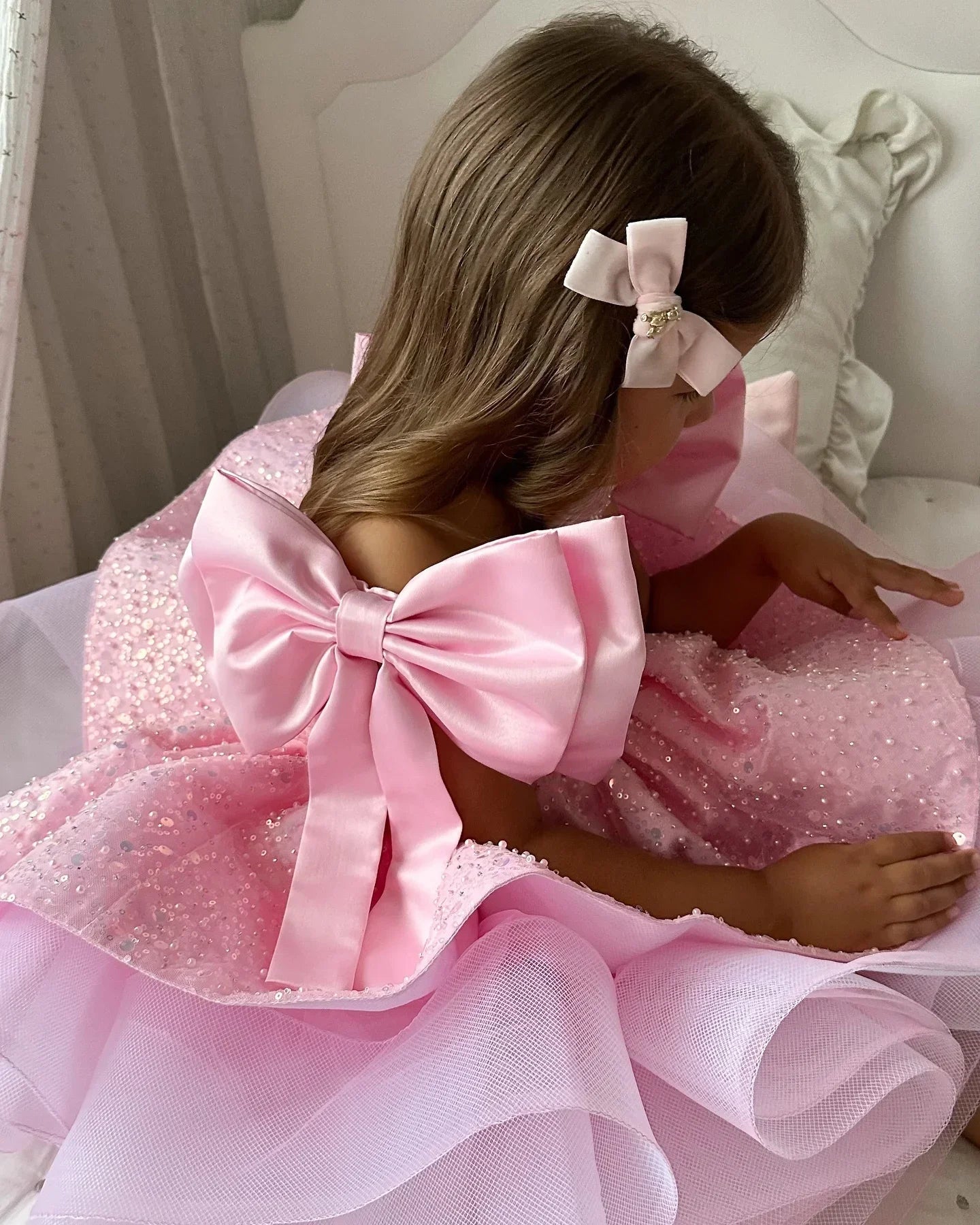 Sequins Beading with Bow Design Flower Girl Dresses for Party childrensterritory