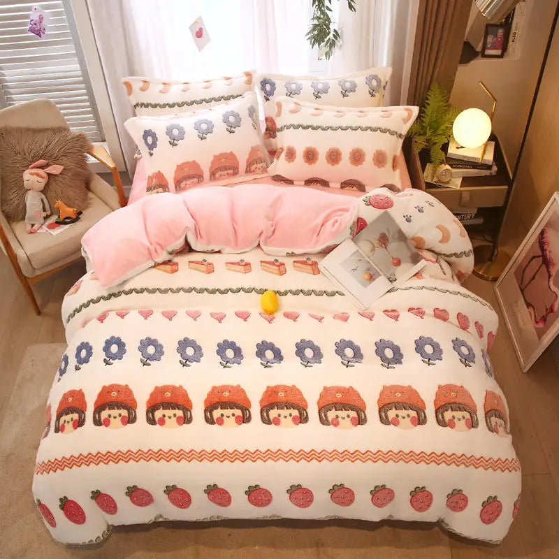 Flannel Fleece 1pc Winter Warm Duvet Cover for Kids Bed