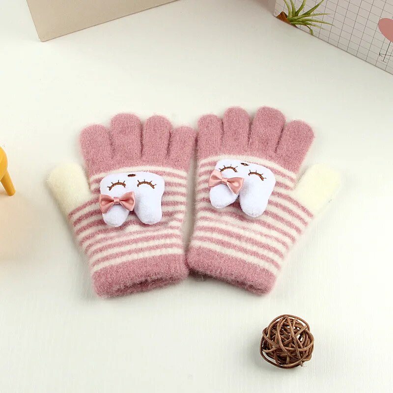 Kids Cartoon Design Furry Coral Fleece Short Gloves Mittens childrensterritory