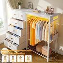 Dresser with Nightstand, Fabric Drawers, and White Shelves