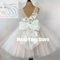 Elegant Girls' Big Bow Christening Dresses with Floral Applique