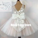 Elegant Girls' Big Bow Christening Dresses with Floral Applique