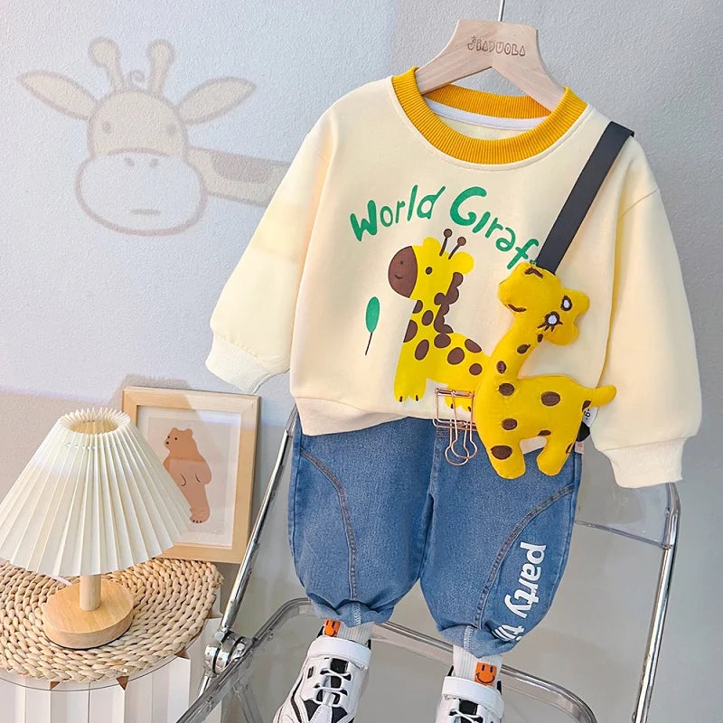 Cartoon Design Baby Boy Color Blocking 2PC Casual Clothes Set