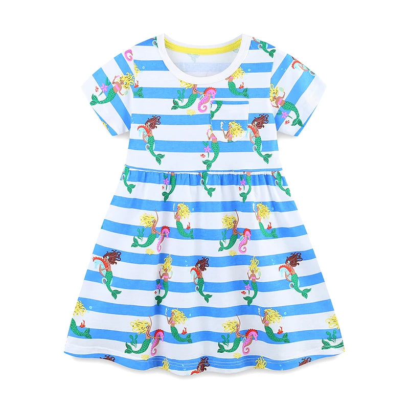 Kids Girls Cartoon Mermaid Design Summer Dress childrensterritory
