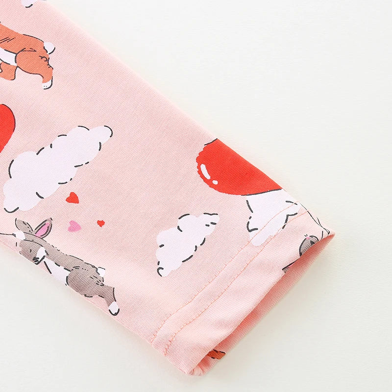 Cartoon Rabbits with Heart Balloons Design Girls Casual Dress childrensterritory