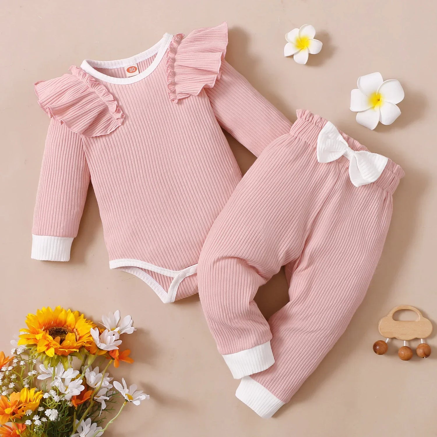 3Pcs Newborn Girl Bodysuit, Bow, Floral Pants Clothing Set childrensterritory