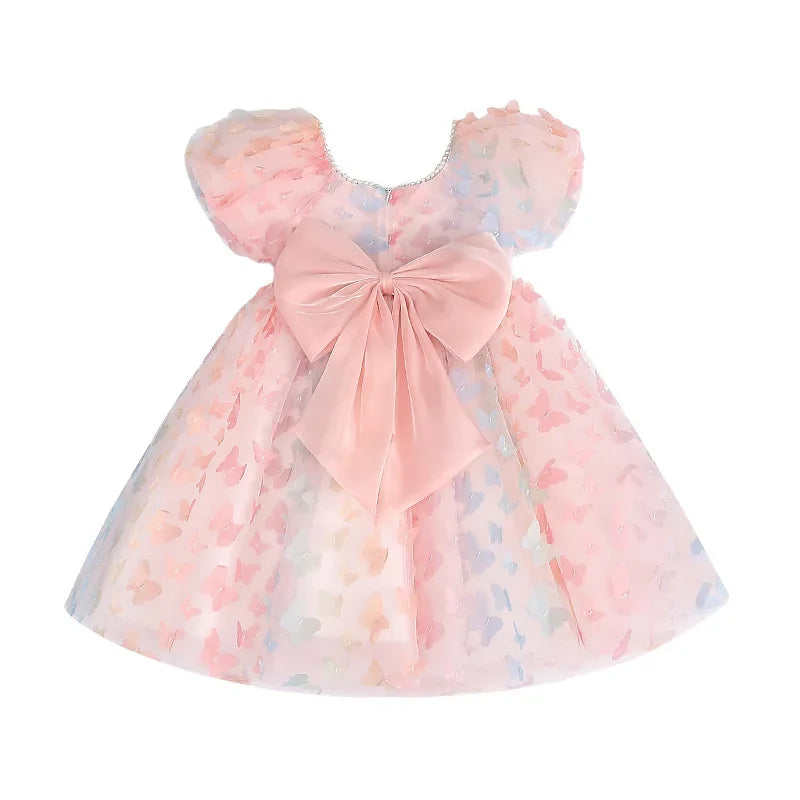 Kids Girl Elegant Butterfly Design Colorful  Birthday Party Dress