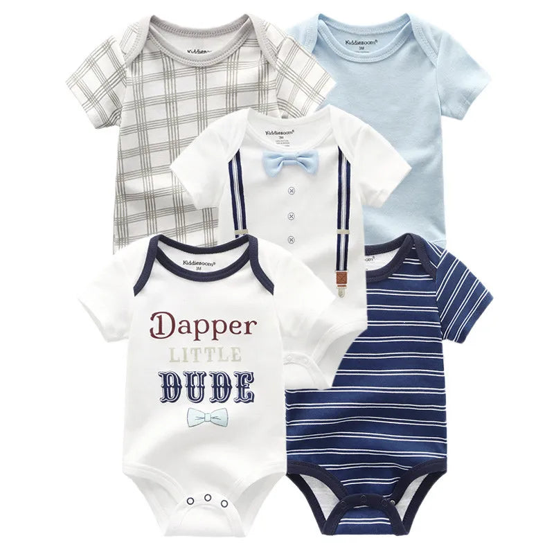 Short Sleeves Cartoon Print Soft Bodysuits For Baby Boys And Girls childrensterritory