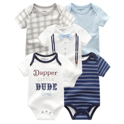 Short Sleeves Cartoon Print Soft Bodysuits For Baby Boys And Girls childrensterritory