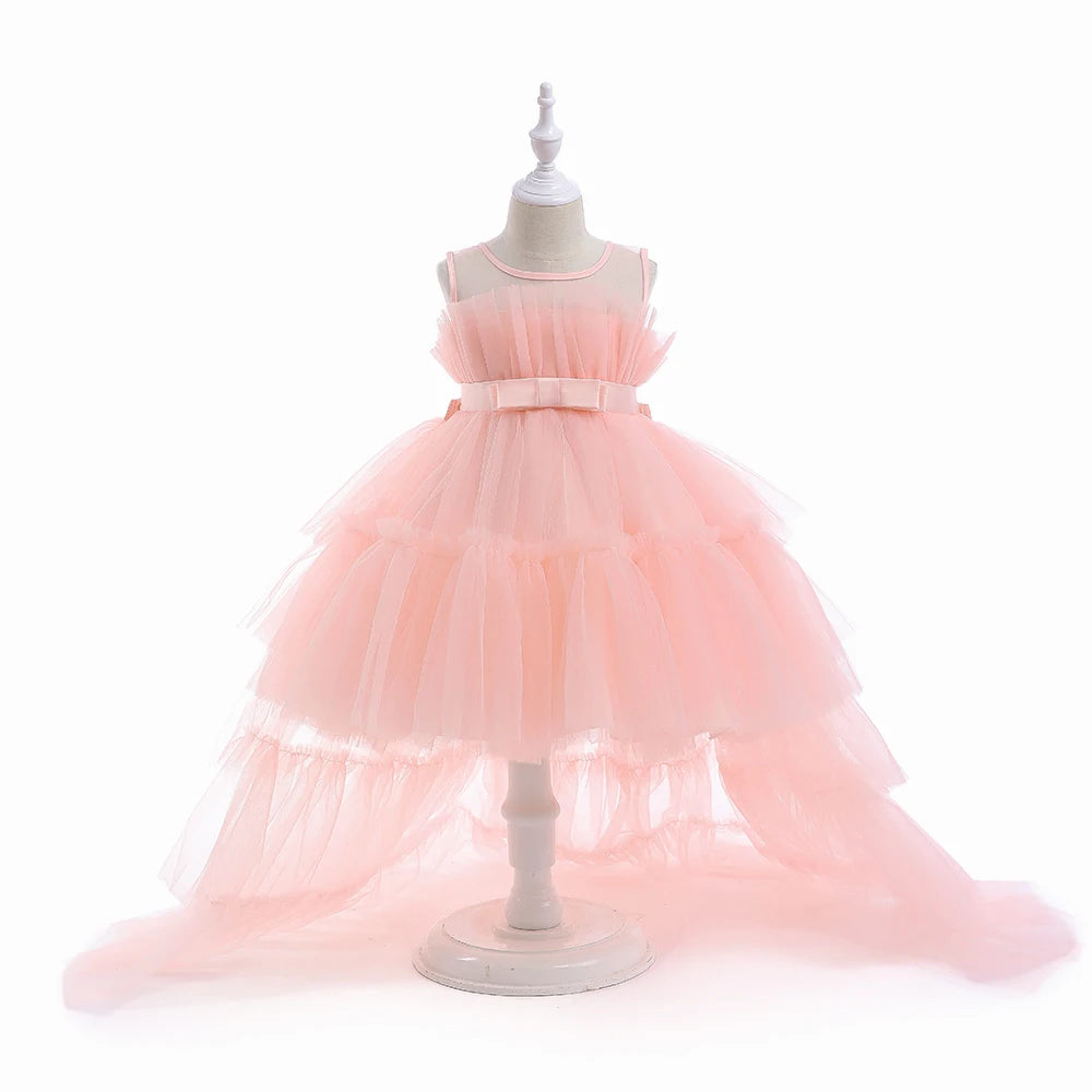Little Girls Puffy Tulle First Communion Dresses with Trailing childrensterritory