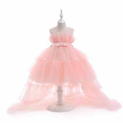 Little Girls Puffy Tulle First Communion Dresses with Trailing childrensterritory
