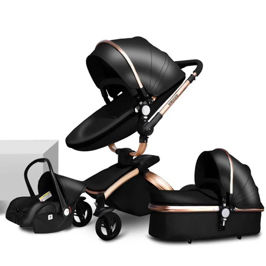 Two-way Foldable PU Leather Baby Stroller With Carseat