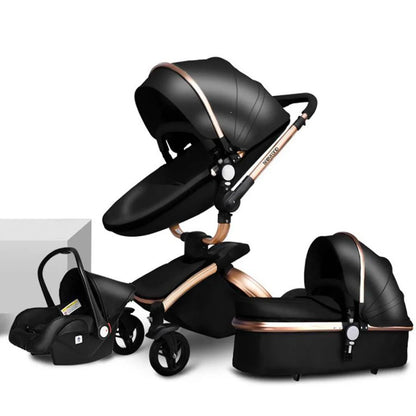 Two-way Foldable PU Leather Baby Stroller With Carseat