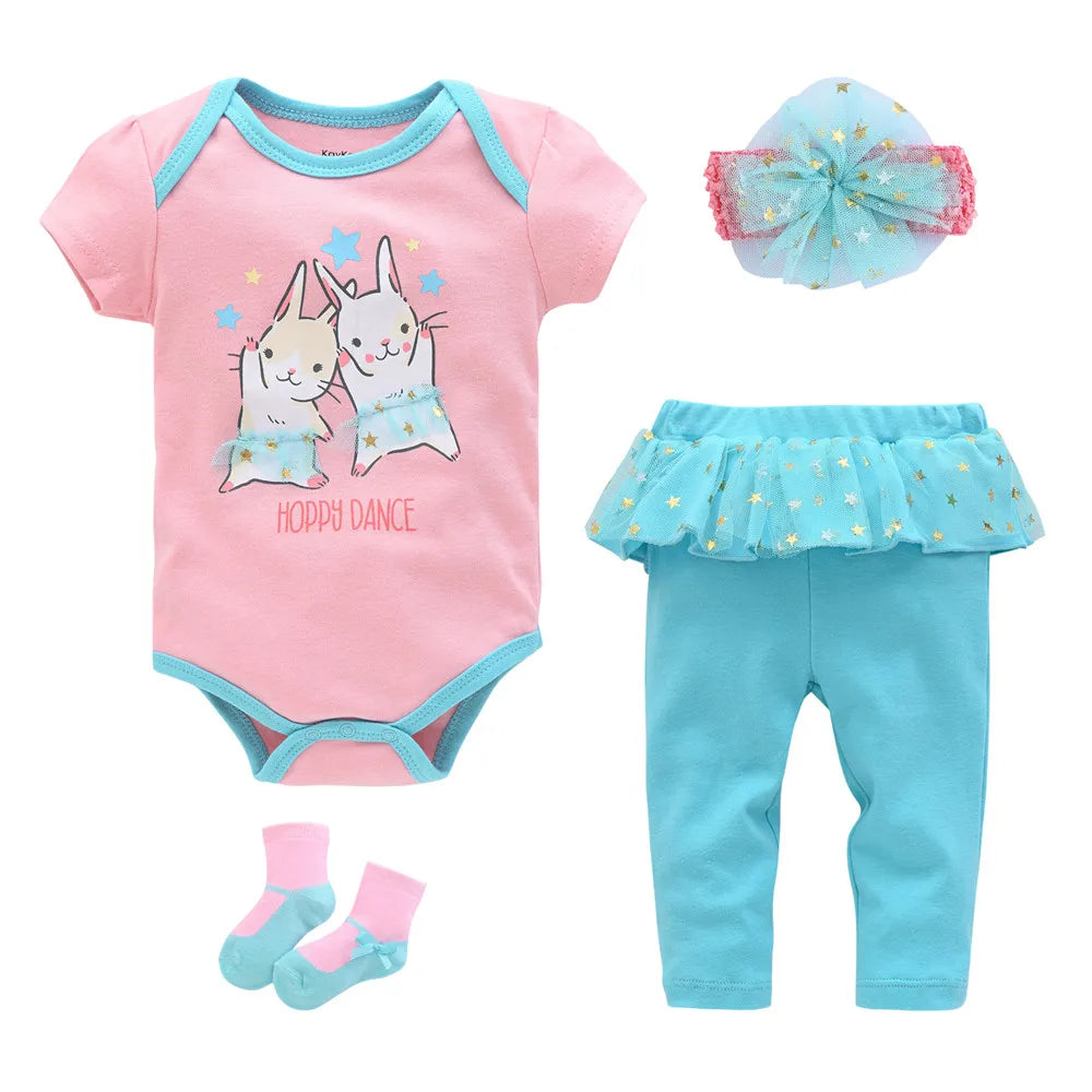 Baby Boy Girl 4 Pieces Clothing Clothes Set Romper + Hat + Pants + Shoes childrensterritory