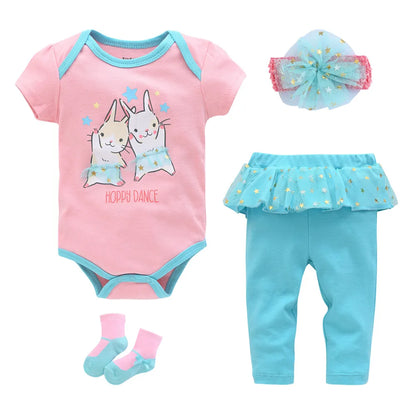 Baby Boy Girl 4 Pieces Clothing Clothes Set Romper + Hat + Pants + Shoes childrensterritory