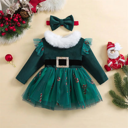 Baby Girls Christmas 2 Piece Dress &amp; Bow Headband