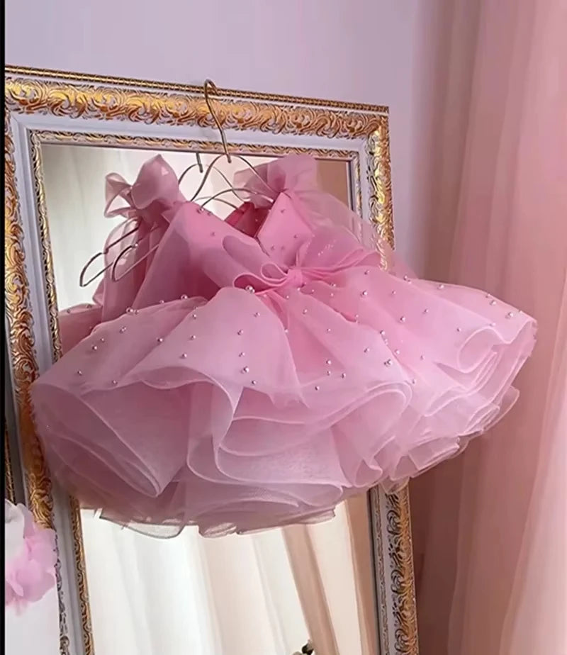 Kids Girls Pearls Decorating Puffy Wedding/Birthday Party Dresses childrensterritory