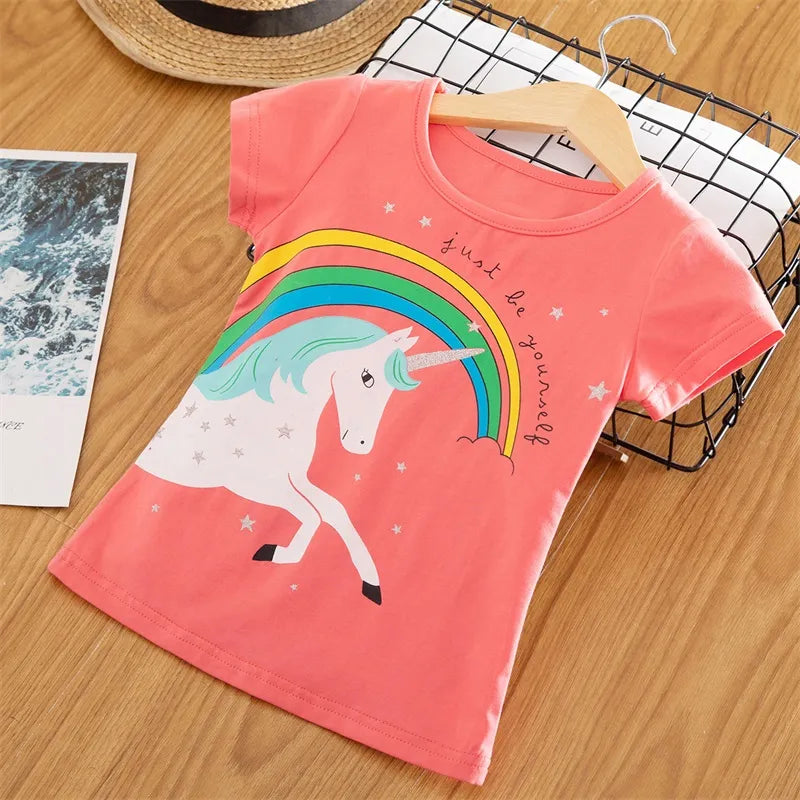 Kids Girls Unicorn Print Short Sleeve Party Wear Tops childrensterritory