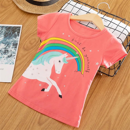 Kids Girls Unicorn Print Short Sleeve Party Wear Tops childrensterritory