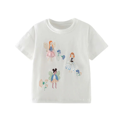 Cartoon Embroidery Short Sleeves Summer Tops for Kids Girls