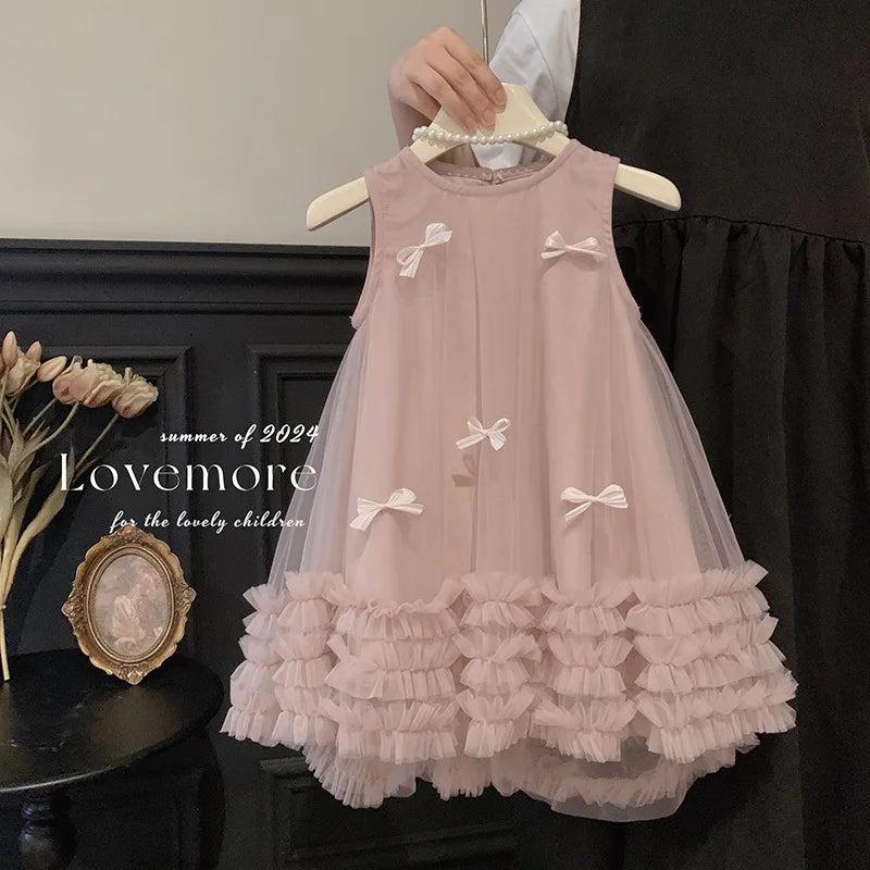Kids Girls 3D Bow Decorative Summer Princess Dress