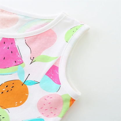 Cartoon Fruits Print Kids Girls Summer Holiday Dresses