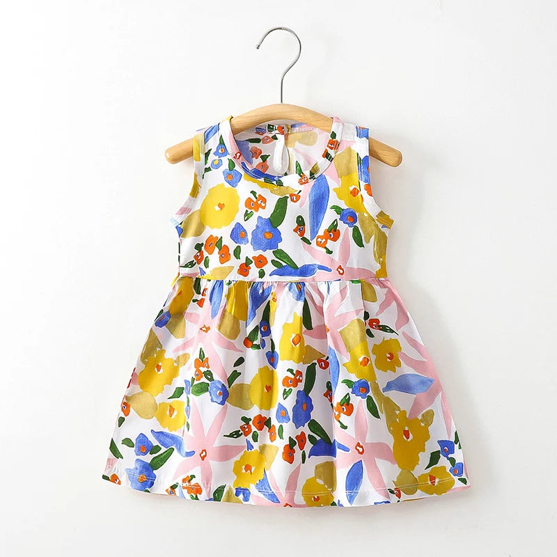 Little Girls Elegant Floral Print Summer Dresses childrensterritory