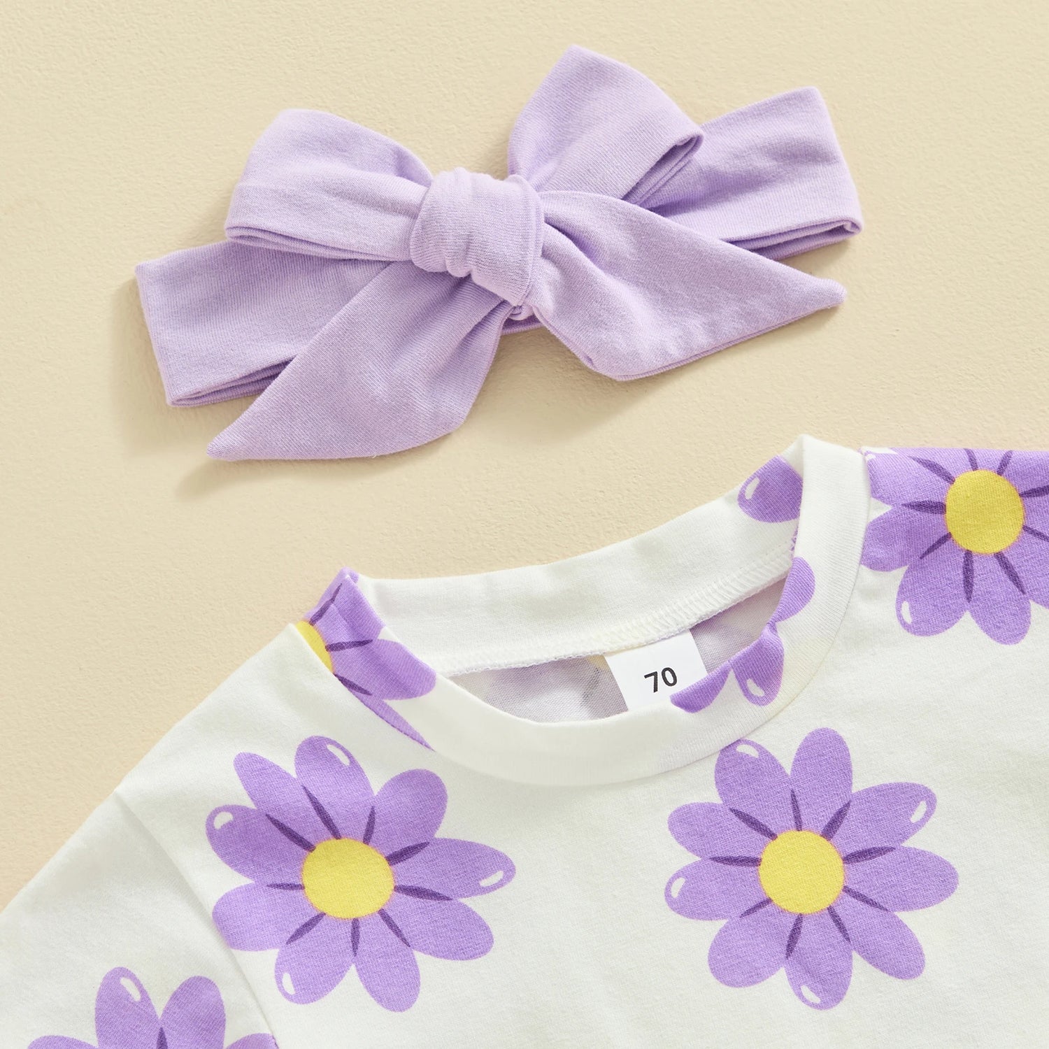 Flowers Print Baby Girls 3pcs Short Sleeve Tops Shorts Hairband Set childrensterritory