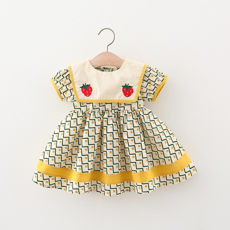 Plaid Baby Girls Summer Dresses with Navy Collar childrensterritory