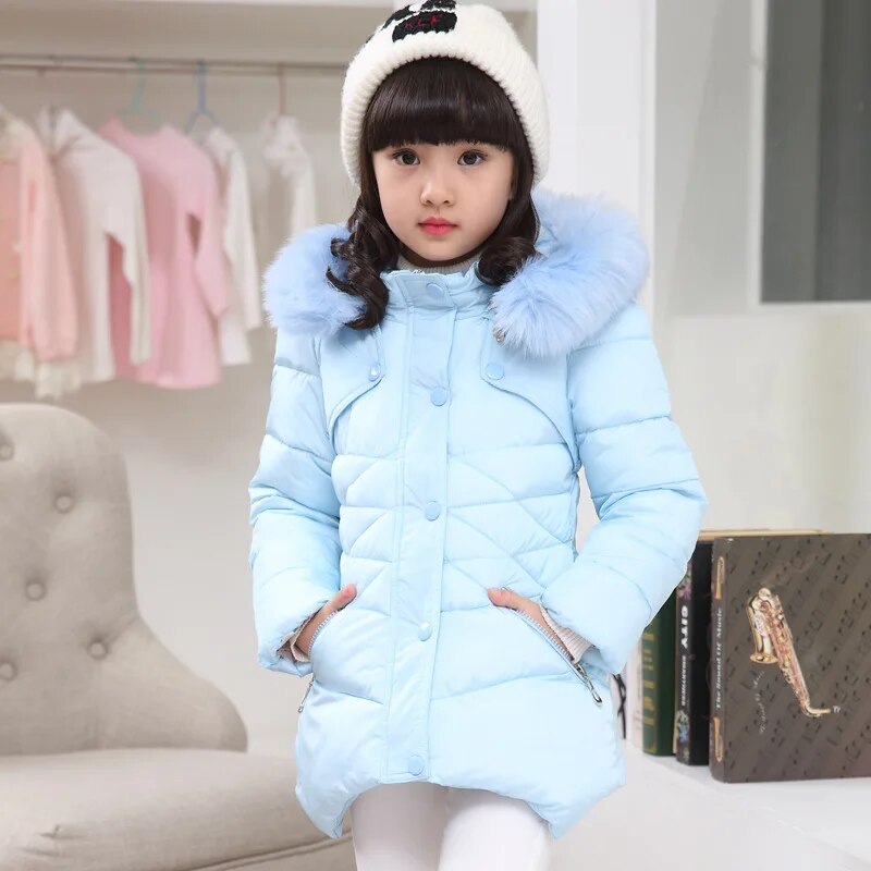 Kids Girls Mid-Length Hooded Windbreaker Coats childrensterritory