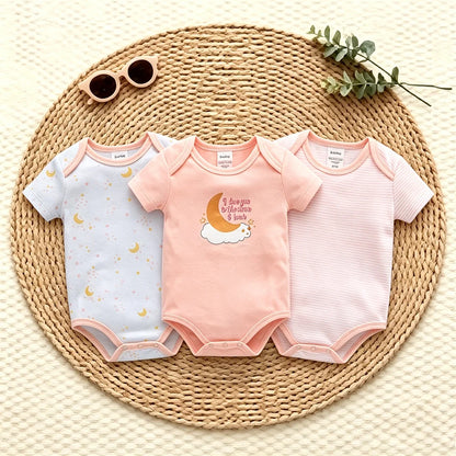 3PCS/Lot Newborn Baby Cartoon Printed Summer Romper
