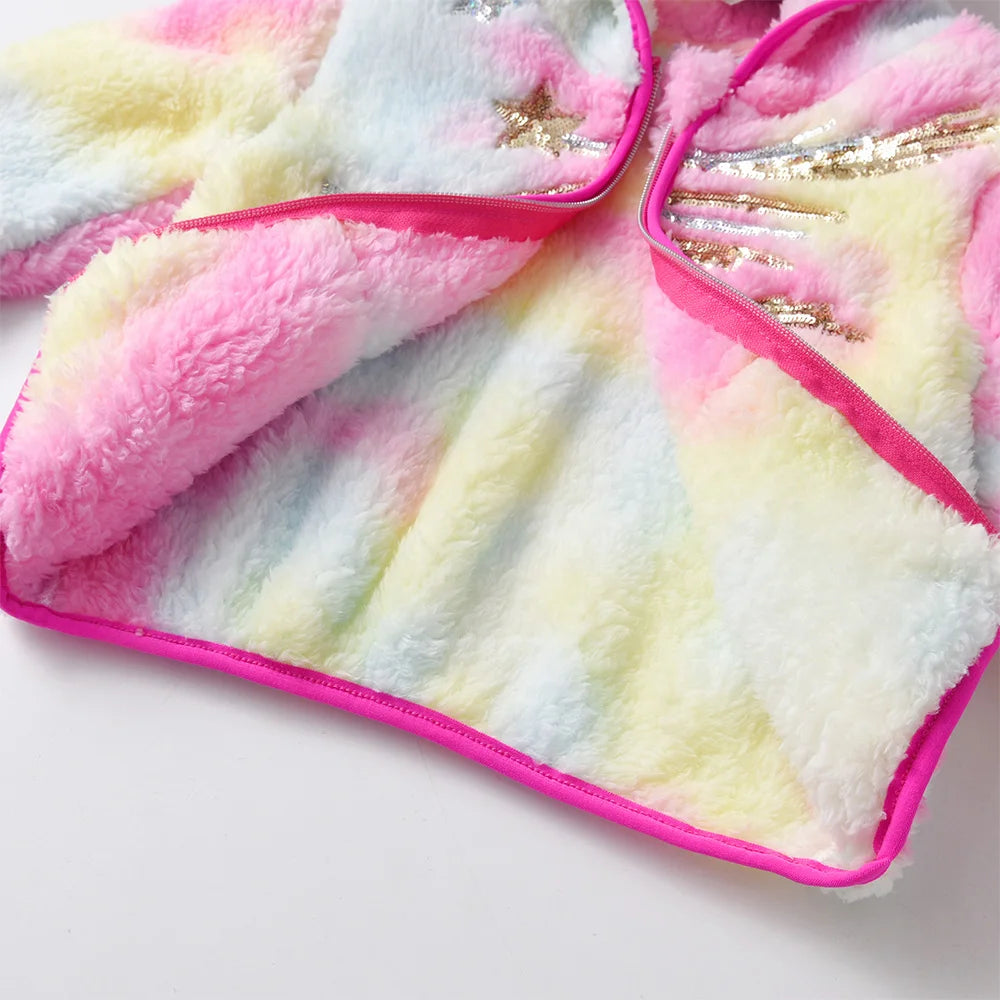 Kids Girls Star Sequined Appliqued Soft Hooded Jacket childrensterritory