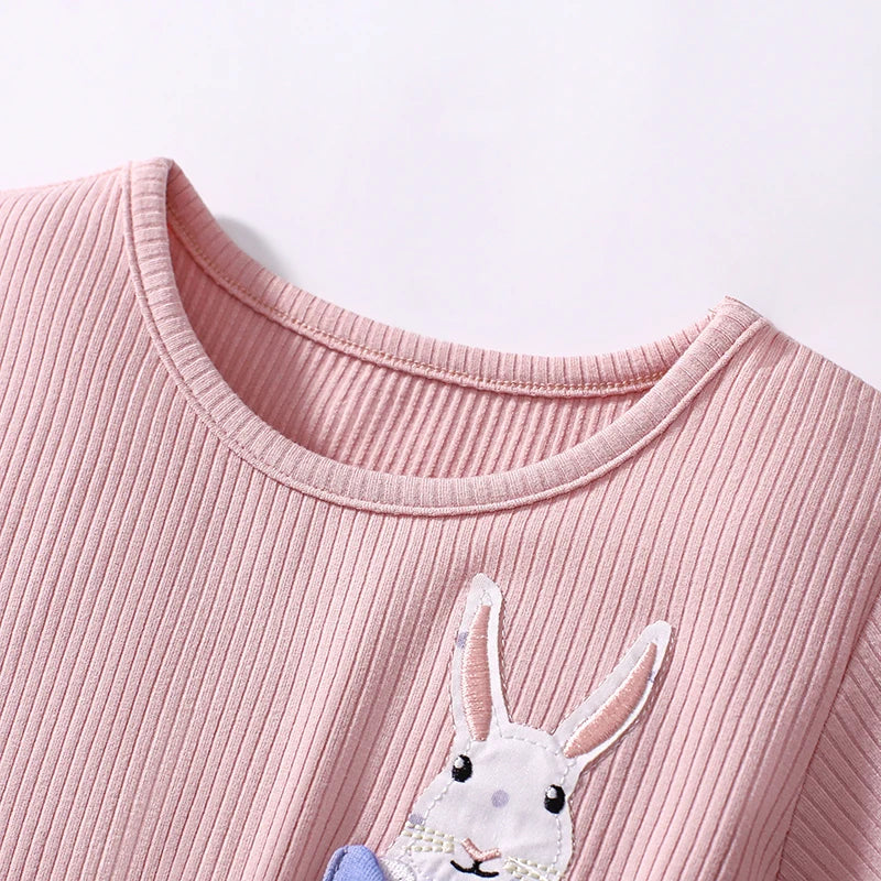 Little Girls Cartoon Rabbits Embroidered Summer Dress childrensterritory