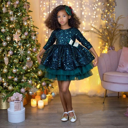 Elegant Fluffy Glitter Bowtie Birthday Wedding Dresses for Girls childrensterritory
