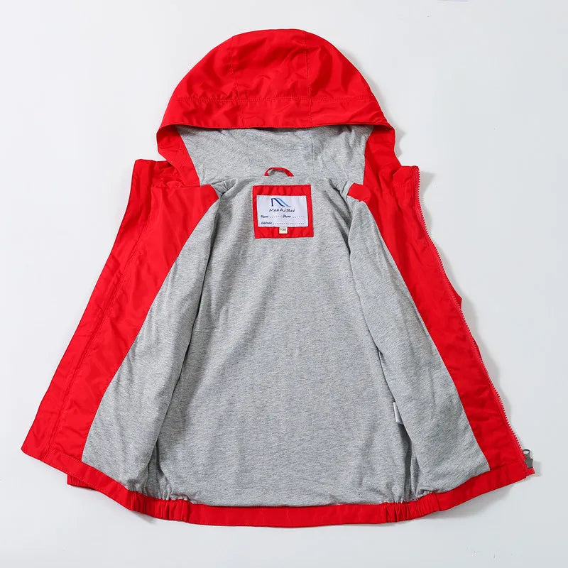 Kids Boys Solid Color Windproof Hooded Jacket childrensterritory