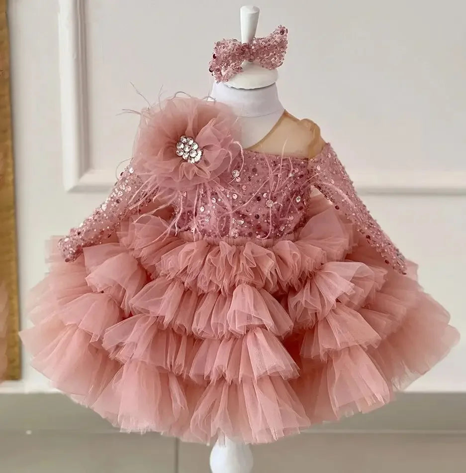 Baby/Kids Girls Sparkly Feather Birthday/Wedding Party Dresses