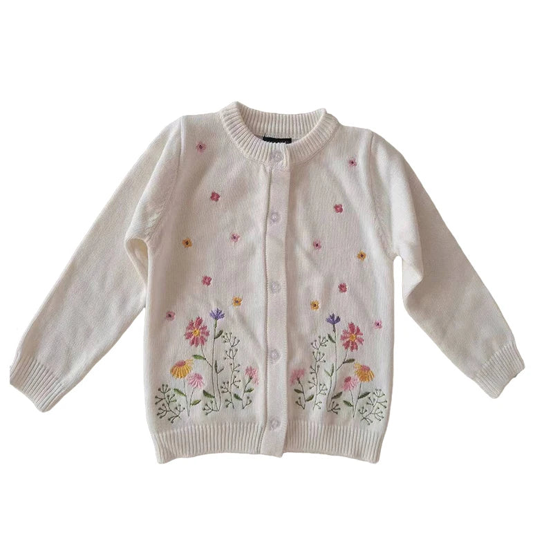 Kids Girls Floral and Rabbit Embroidery Knitted Cardigans childrensterritory