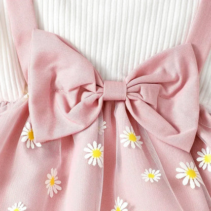 3Pcs Newborn Girl Bodysuit, Bow, Floral Pants Clothing Set