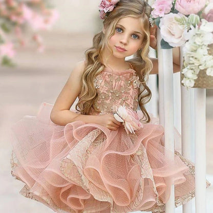 Kids Girls Glitter Puffy Organza Princess Dress