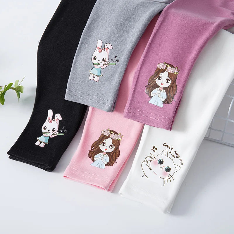 Solid Color Cute Cartoon Design Little Girls Casual Leggings childrensterritory