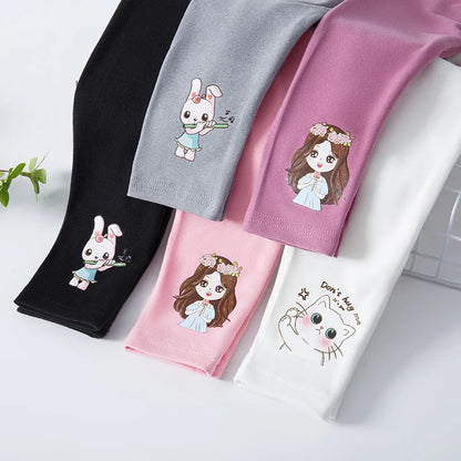 Solid Color Cute Cartoon Design Little Girls Casual Leggings childrensterritory